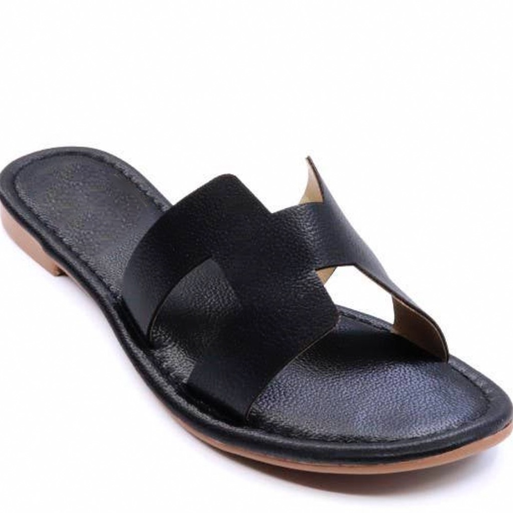 H-Strap Cutout Faux Leather Slip-On Sandal